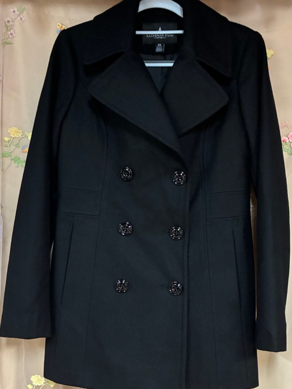 London Fog Black Wool Blend Double Breasted Peacoat Women’s XS